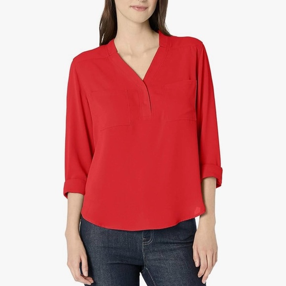 Nine West Women's V-neck Two Pockets Blouse (696) - Picture 1 of 16